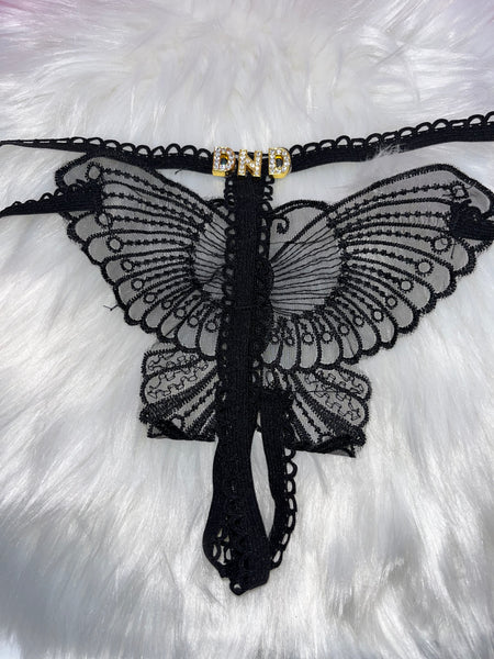 Sexy Thong Sparkling Black Butterfly/rare Black and Silver